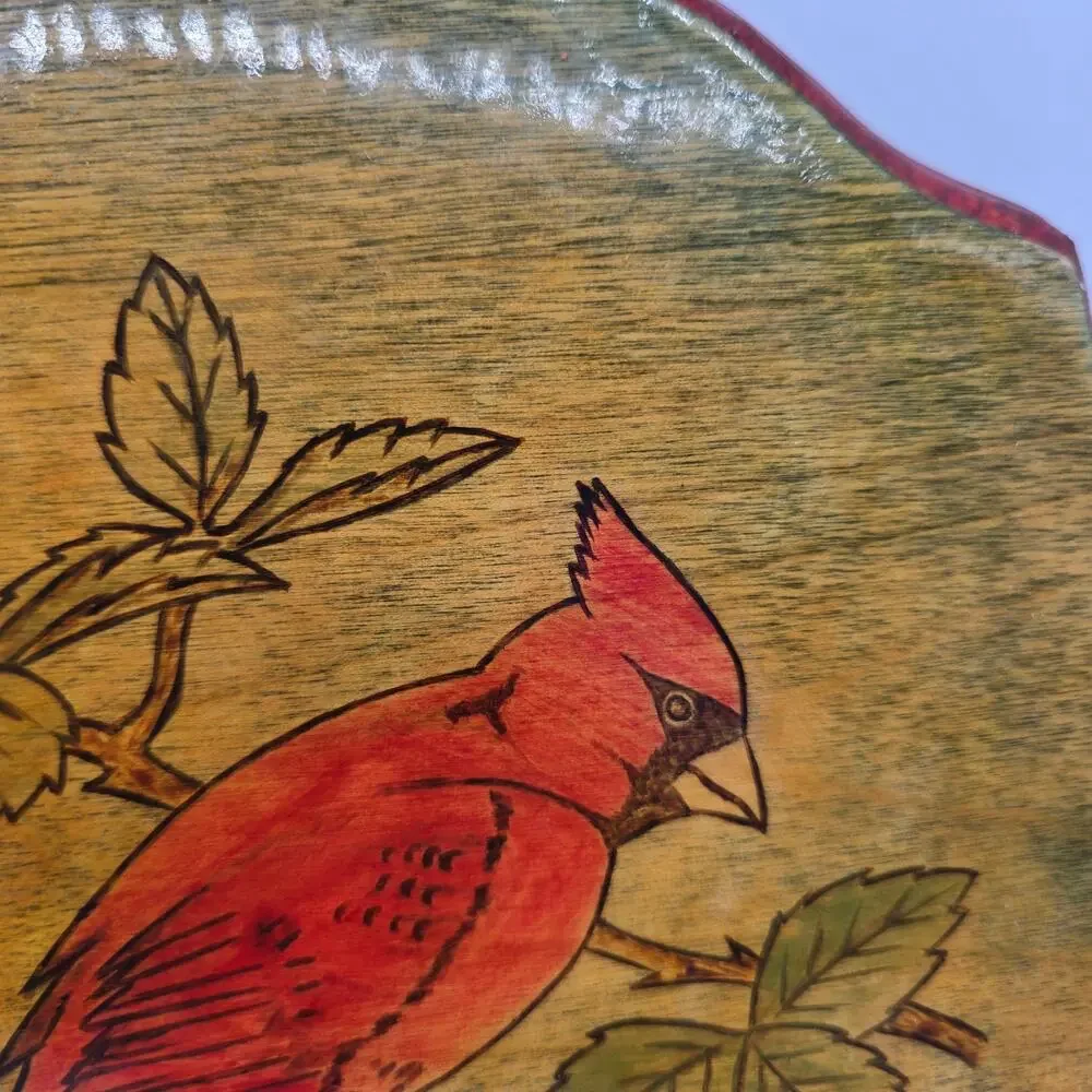Vintage Hand Painted Cardinal Bird Wood Wooden Plaque Wall Hanging Retro